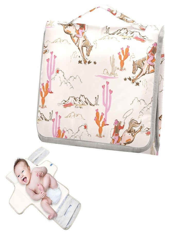 XIGUA Portable Changing Pad for Baby - Cute Rodeo Cowgirl Waterproof Diaper Changing Mat Travel Changing Pad with Built-in Pillow - Shower Gift for Baby - Image 2